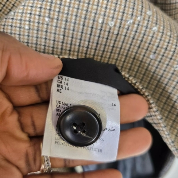 $99 On-34th New Sequin Plaid Blazer Jacket 14 Women Beige Twill Elegant Glitter - Picture 10 of 12